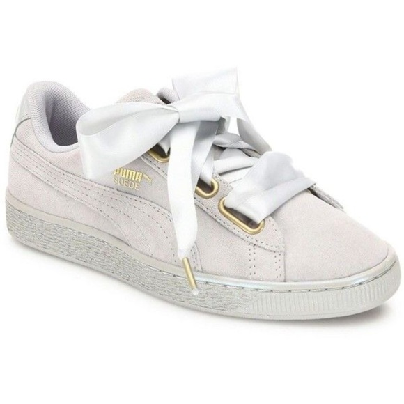 Puma Shoes - Puma basket heart satin ribbons suede shoes